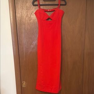 Bardot Scarlet Midi Dress with Bust Cutout